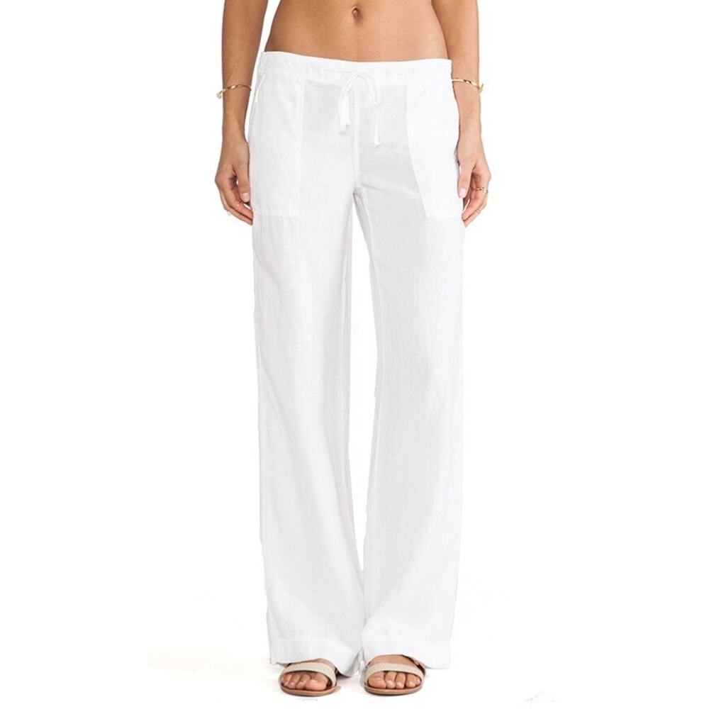 Michael Stars x Revolve White Linen Drawstring Pants Wide Leg Casual Size S